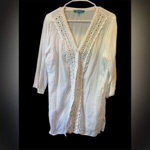 BLUE ISLAND White Lace Trim COVER UP , Size M, 100%cotton